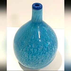Sasaki Art Glass Vase Aqua Blue Rainfall Handcrafted Crystal Abstract 8.5"